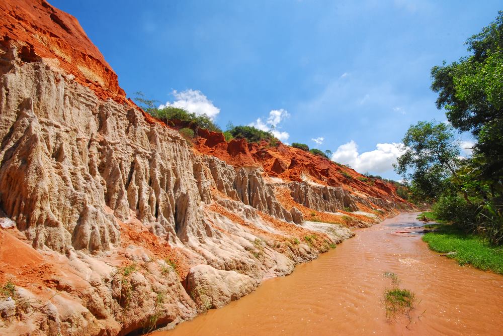 Beautiful nature landscape around Fairy Springs in Mui Ne in Vietnam.  Waterfall in the red sands Stock Photo
