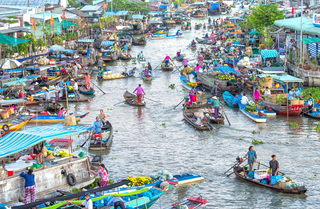 Nga Nam floating market in Mekong Delta